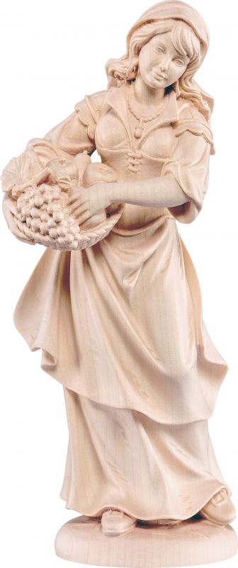 donna con frutta - demetz - deur - statua in legno dipinta a mano. altezza pari a 10 cm.