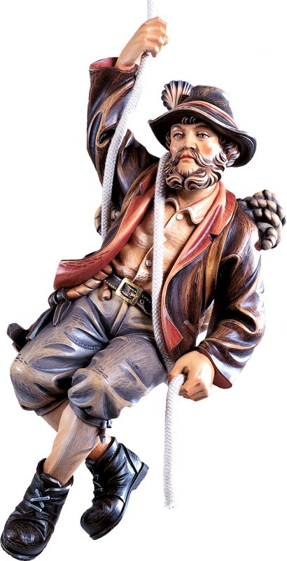 alpinista in cordata - demetz - deur - statua in legno dipinta a mano. altezza pari a 10 cm.