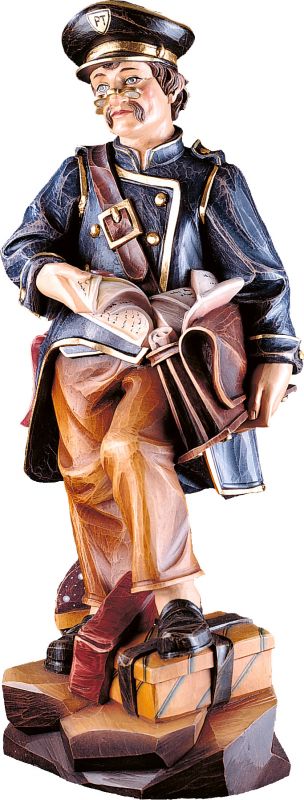 postino - demetz - deur - statua in legno dipinta a mano. altezza pari a 20 cm.
