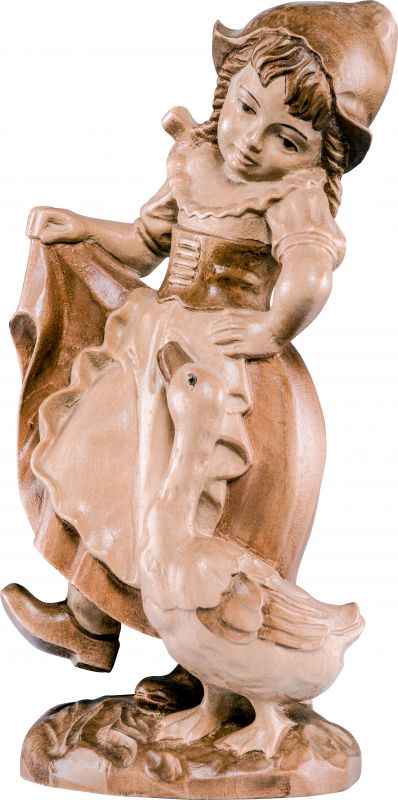 lisa con le oche - demetz - deur - statua in legno dipinta a mano. altezza pari a 13 cm.