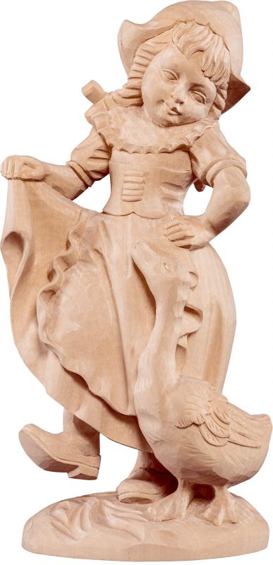 lisa con le oche tiglio - demetz - deur - statua in legno dipinta a mano. altezza pari a 25 cm.