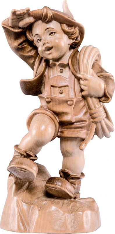 ragazzo alpinista - demetz - deur - statua in legno dipinta a mano. altezza pari a 18 cm.