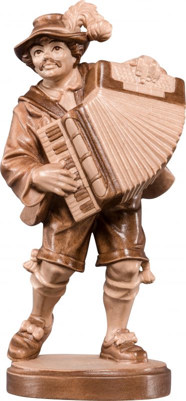 musicista con fisarmonica - demetz - deur - statua in legno dipinta a mano. altezza pari a 25 cm.