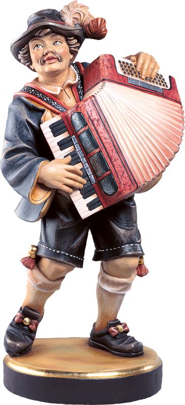 musicista con fisarmonica - demetz - deur - statua in legno dipinta a mano. altezza pari a 25 cm.