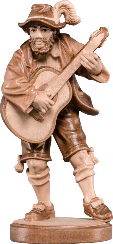 musicista con chitarra - demetz - deur - statua in legno dipinta a mano. altezza pari a 33 cm.