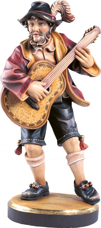musicista con chitarra - demetz - deur - statua in legno dipinta a mano. altezza pari a 20 cm.