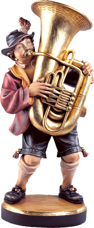 musicista con tuba - demetz - deur - statua in legno dipinta a mano. altezza pari a 8 cm.