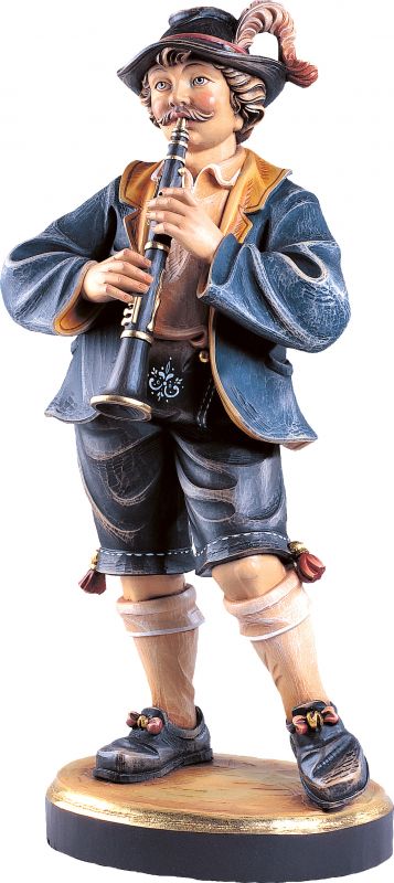 musicista con clarinetto - demetz - deur - statua in legno dipinta a mano. altezza pari a 13 cm.