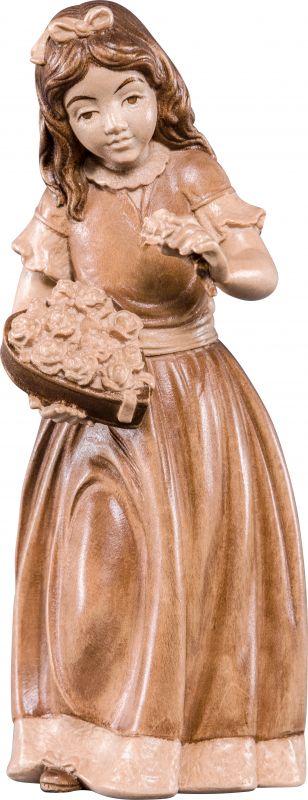 fanciulla con le rose - demetz - deur - statua in legno dipinta a mano. altezza pari a 10 cm.