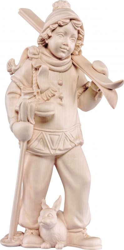 ragazzo con sci - demetz - deur - statua in legno dipinta a mano. altezza pari a 20 cm.