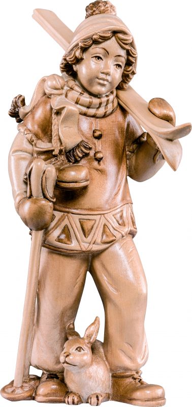 ragazzo con sci - demetz - deur - statua in legno dipinta a mano. altezza pari a 15 cm.