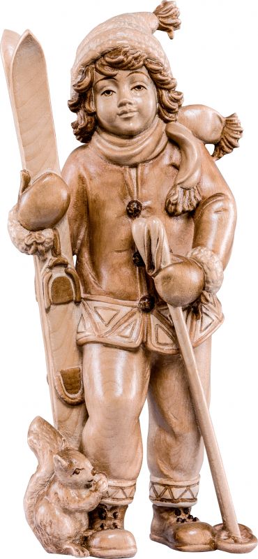 ragazza con sci - demetz - deur - statua in legno dipinta a mano. altezza pari a 15 cm.