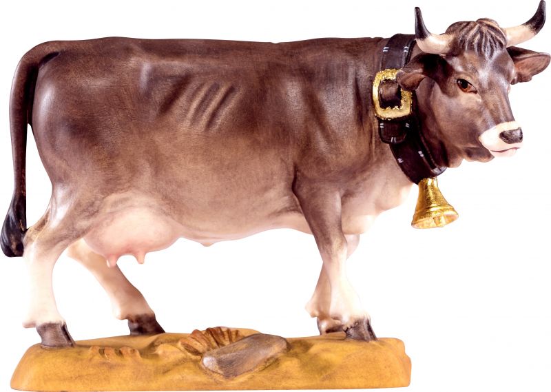 mucca bruna - demetz - deur - statua in legno dipinta a mano. altezza pari a 32 cm.
