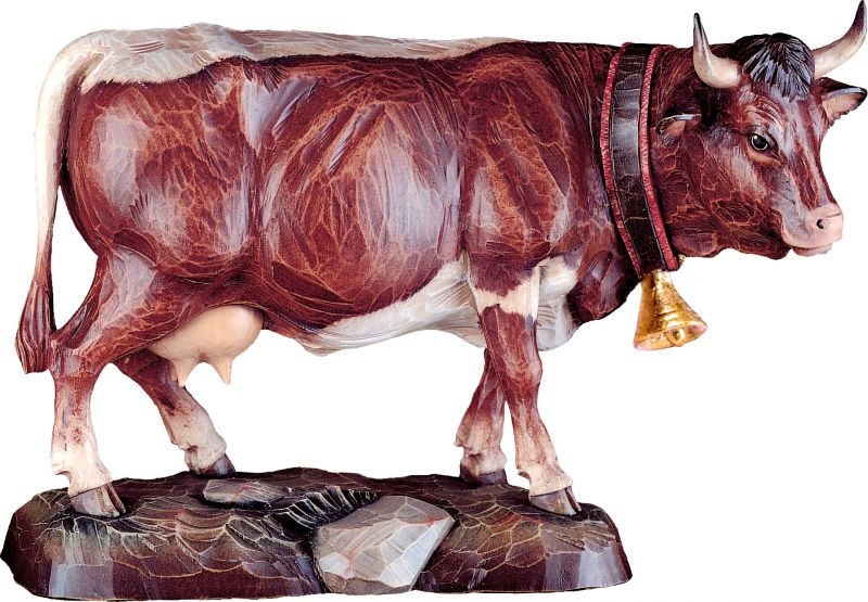 mucca pezzata pinzgau - demetz - deur - statua in legno dipinta a mano. altezza pari a 16 cm.