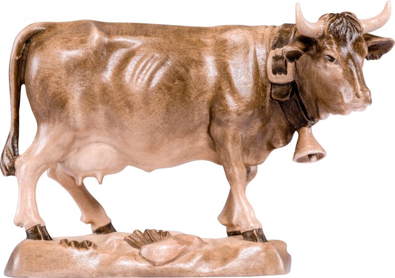 mucca pezzata simmental - demetz - deur - statua in legno dipinta a mano. altezza pari a 16 cm.
