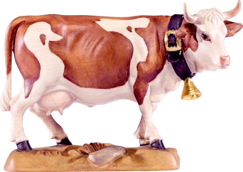 mucca pezzata simmental - demetz - deur - statua in legno dipinta a mano. altezza pari a 16 cm.