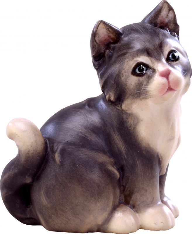 gatto grigio - demetz - deur - statua in legno dipinta a mano. altezza pari a 6 cm.