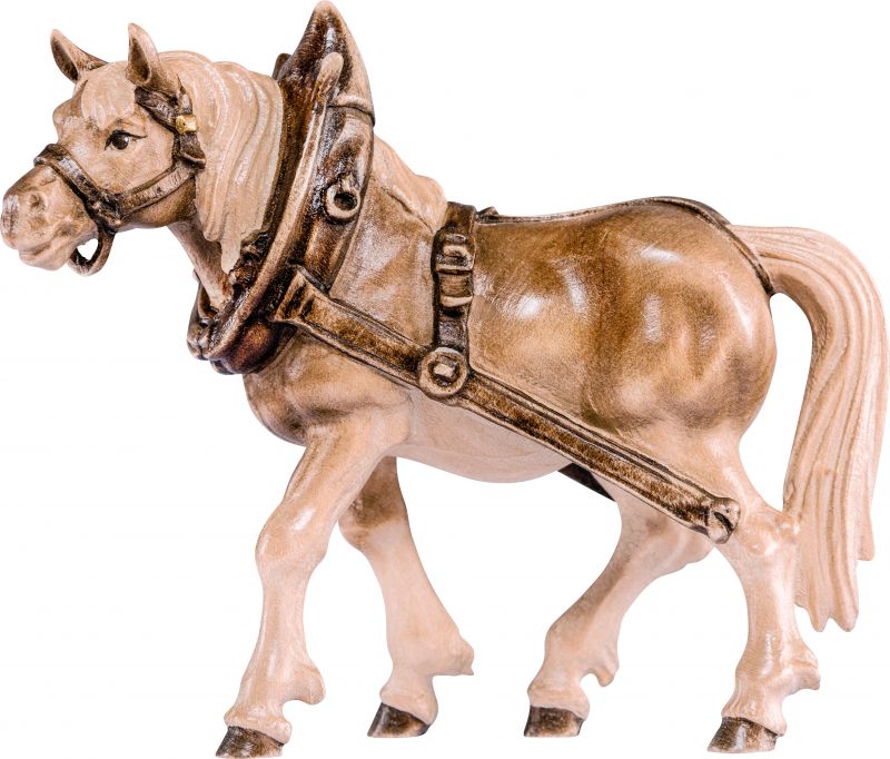 cavallo da tiro dx - demetz - deur - statua in legno dipinta a mano. altezza pari a 13 cm.