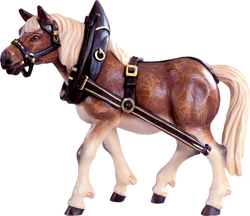 cavallo da tiro dx - demetz - deur - statua in legno dipinta a mano. altezza pari a 18 cm.