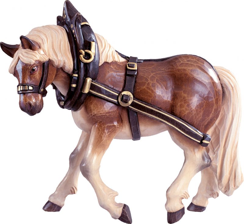cavallo da tiro sx - demetz - deur - statua in legno dipinta a mano. altezza pari a 13 cm.