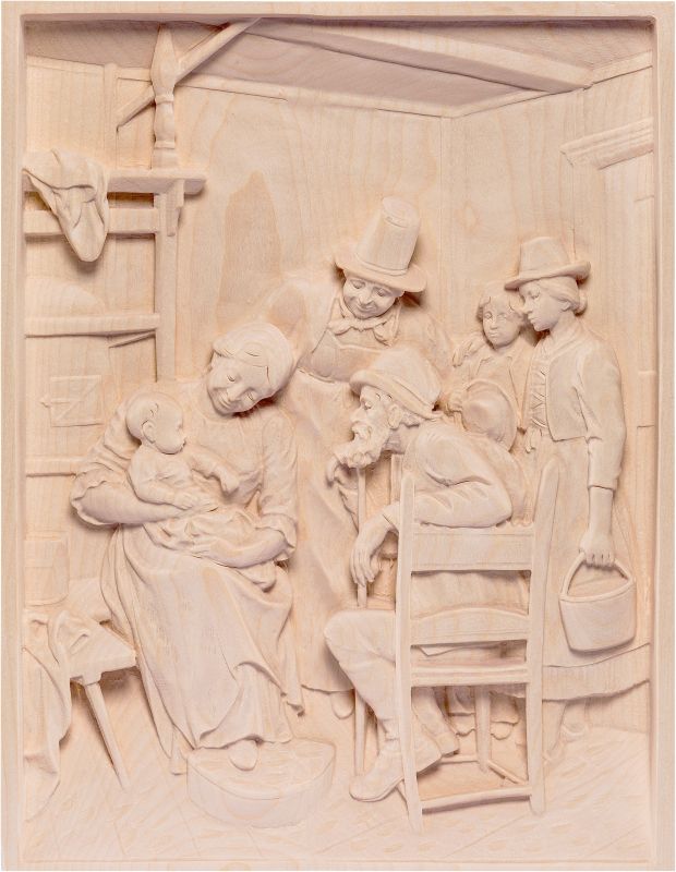 visita dei nonni - demetz - deur - statua in legno dipinta a mano. altezza pari a 30 cm.