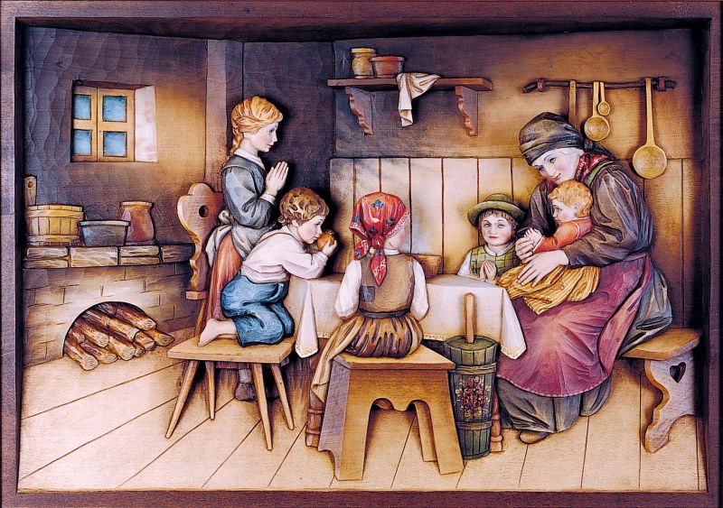 la preghiera - demetz - deur - statua in legno dipinta a mano. altezza pari a 34 cm.