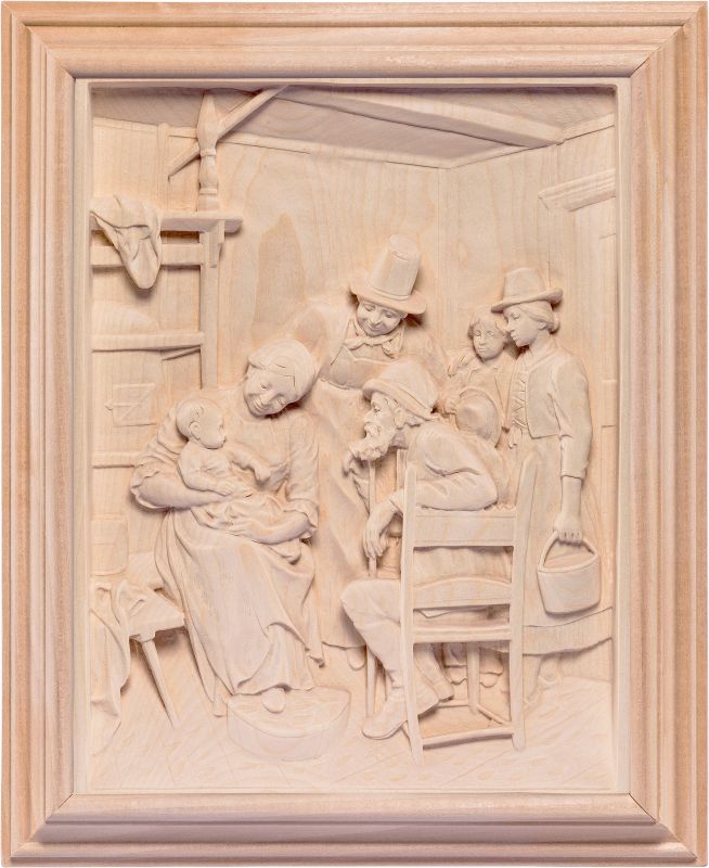 visita dei nonni con cornice - demetz - deur - statua in legno dipinta a mano. altezza pari a 38 cm.