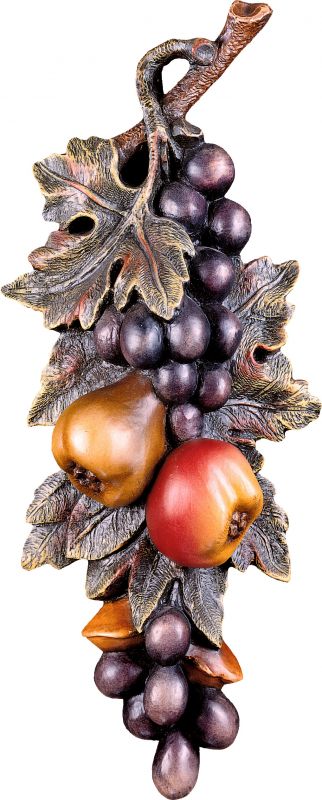 composizione di frutta raccolta - demetz - deur - statua in legno dipinta a mano. altezza pari a 40 cm.