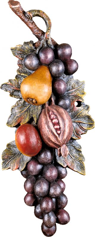 composizione di frutta vendemmia - demetz - deur - statua in legno dipinta a mano. altezza pari a 30 cm.
