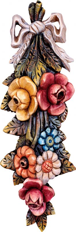 composizione di fiori rosengarten - demetz - deur - statua in legno dipinta a mano. altezza pari a 40 cm.