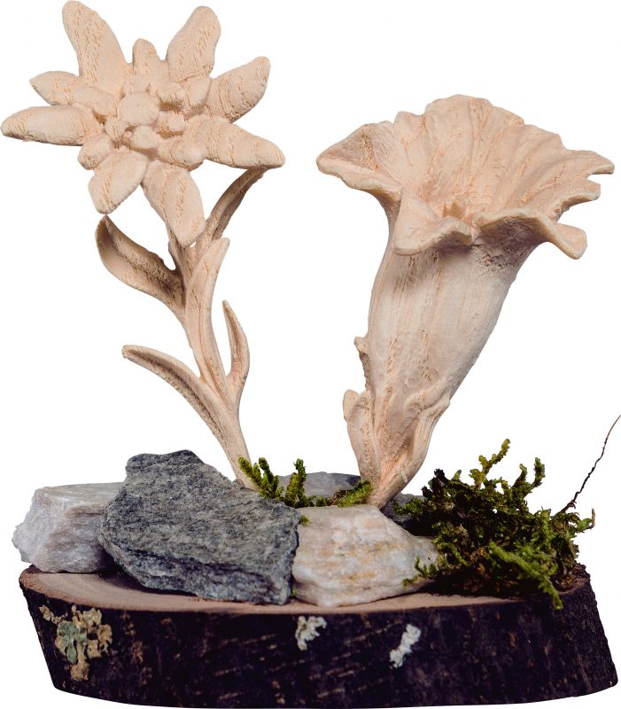 fiori su base - demetz - deur - statua in legno dipinta a mano. altezza pari a 9 cm.