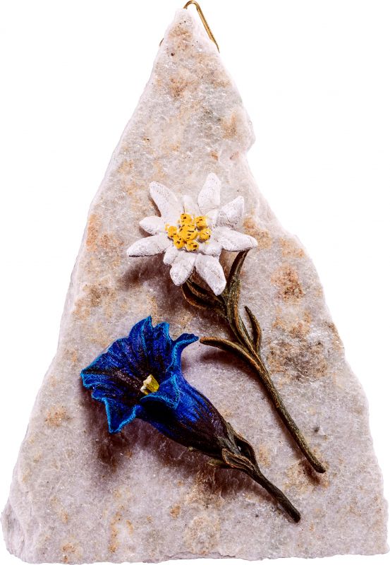 fiori su pietra - demetz - deur - statua in legno dipinta a mano. altezza pari a 9 cm.