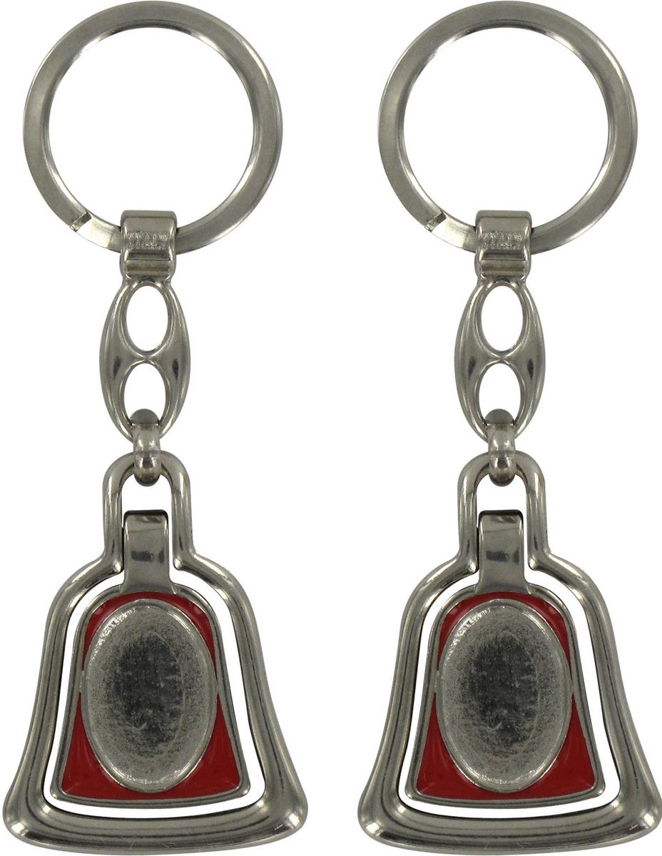 fondo portachiavi campana doppia in metallo nichelato con smalto rosso