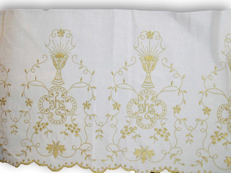 pizzo in cotone bianco ricami oro