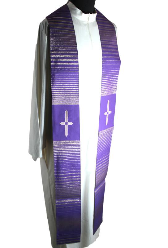 stola in lana con ricamo oro viola