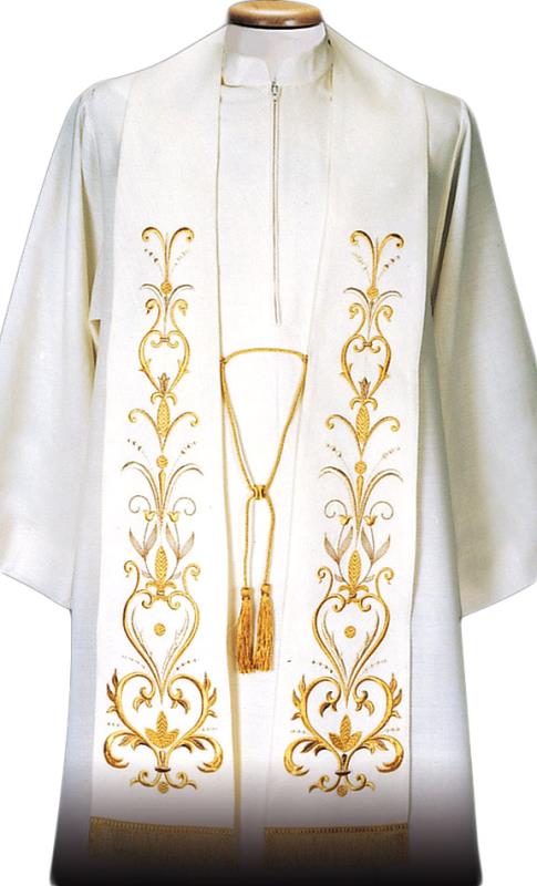 stola bianca in seta ricamo oro