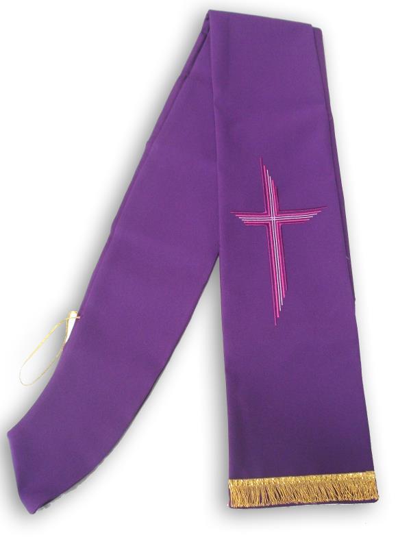 stola diaconale con ricamo croce viola