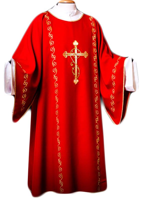 dalmatica con ricamo diretto dorato rosso