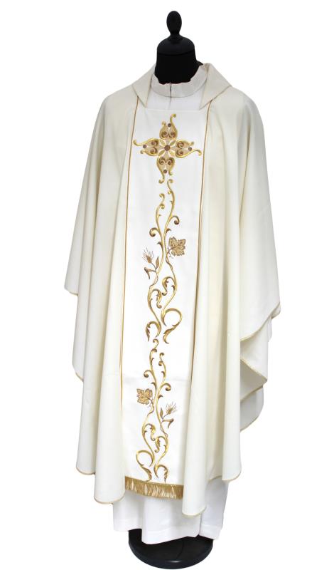 casula con stolone ricamo oro bianco