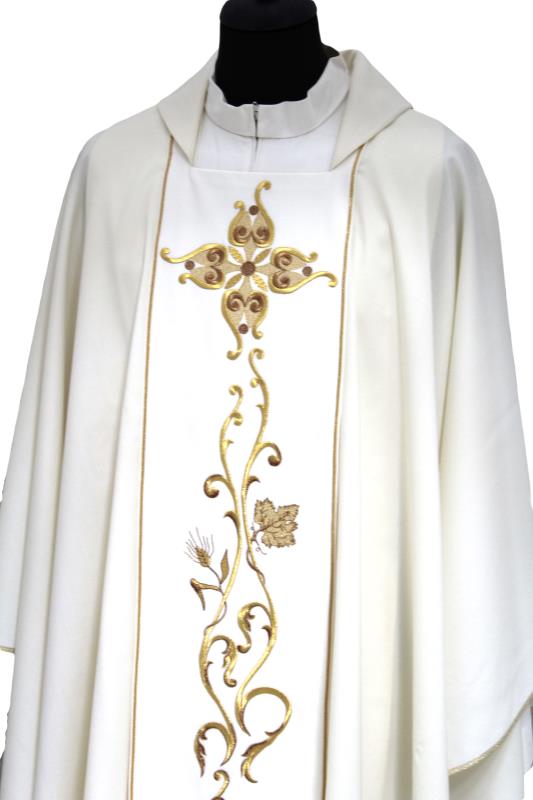 casula con stolone ricamo oro bianco