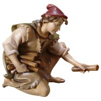 UL Pastore inginocchiato con legna. 12 cm.Scolpito