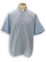 CAMICIA CLERGY LINO E COTONE MANICA CORTA CELESTE