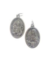 MEDAGLIA OVALE CM 2,2 CON ANELLO METALLO OSSIDATO SAN FRANCESCO + SANTA CHIARA
