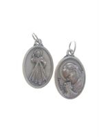 MEDAGLIA OVALE CM 2,2 CON ANELLO METALLO OSSIDATO GESU MISERICORDIOSO + PAPA G