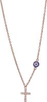 COLLANA CON CROCE CM 1,4 CON STRASS E MEDAGLIA IN ARGENTO 925 CON BAGNO IN ORO ROSA