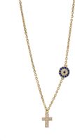 COLLANA CON CROCETTA CM 0,7 CON STRASS E MEDAGLIA IN ARGENTO 925 CON BAGNO IN ORO GIALLO