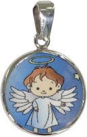 MEDAGLIA ANGELO IN ARGENTO 925 E PORCELLANA - 1,8 CM