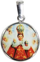 MEDAGLIA GESù BAMBINO DI PRAGA TONDA IN ARGENTO 925 E PORCELLANA - 1,8 CM