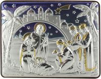 QUADRO NATIVITÀ CON LASTRA IN ARGENTO 925 - BASSORILIEVO - 6,5 X 5 CM