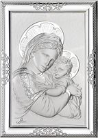 QUADRO MADONNA COL BAMBINO CON LASTRA IN ARGENTO 925 - BASSORILIEVO - 12 X 9 CM